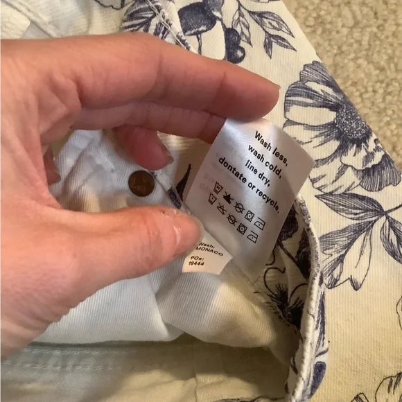 Reformation Jeans Cynthia Toile High Rise Straight White & Blue Size 27/4 small - Picture 12 of 13